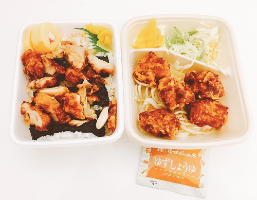 とり肉弁当とから揚げ弁当おかずの写真