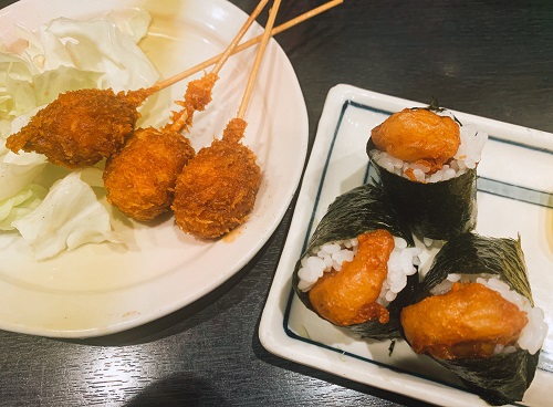 世界の山ちゃんのみそうずら玉子フライと海老天むす