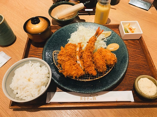 黄金色の豚のSPF<ruby>霧島純粋豚</span><rp> (</rp><rt>きりしまじゅんすいぶた</rt><rp>) </rp></ruby>のヒレかつと宮城県産カキフライ・天然海老フライ<ruby>御膳</span><rp> (</rp><rt>ごぜん</rt><rp>) </rp></ruby>