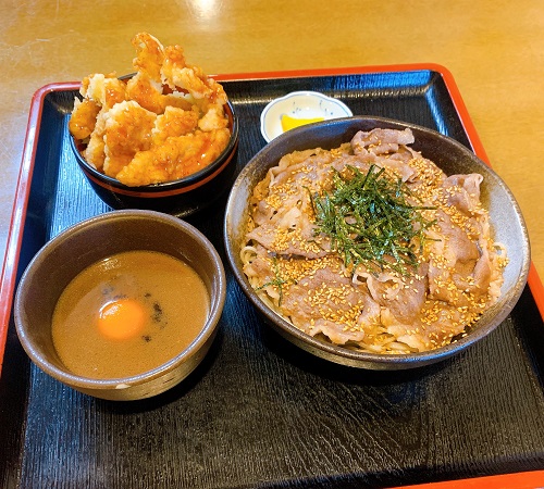 手打ちそば庵の肉もり蕎麦と阿波おどり天丼