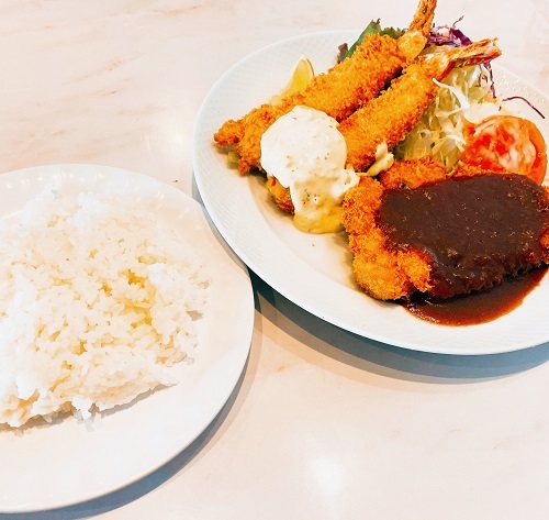 グリルレストラン ひ～このトンカツ&海老フライとライス