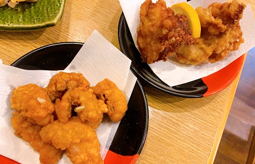 ぎょうざ健天の蛸の唐揚げと但馬味鶏り唐揚げ