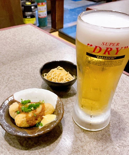 八剣伝 阿波松茂店の生中とお通し