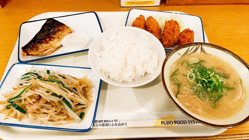 まいどおおきに食堂 北久宝寺食堂のカキフライ&鯖の塩焼き&塩ダレ肉もやし